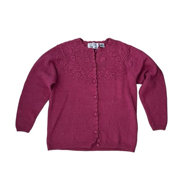 Vintage 90’s Hand Knitted North Isle Cardigan Sweater Floral Pink Size M - Picture 1 of 6